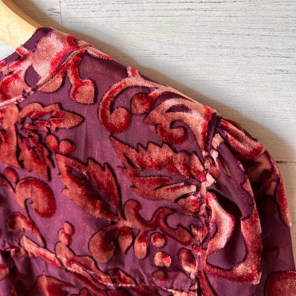 Chicos Blouse Womens Size 1 / US 8 Floral Velvet Burnout Button Down Blouson - Picture 14 of 16